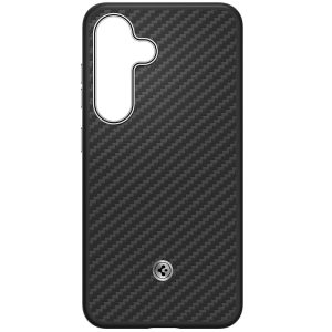 Samsung Galaxy S25 SM-S931, Szilikon tok + műanyag hátlap, közepesen ütésálló, légpárnás sarok, Aramid - Kevlár bevonat, Magsafe töltővel kompatibilis, karbon minta, Samsung Spigen Enzo Aramid, fekete, gyári