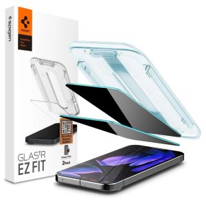 Google Pixel 9 Pro XL, Kijelzővédő fólia, ütésálló fólia (az íves részre is!), Tempered Glass (edzett üveg), Spigen Ez Fit Privacy, Clear, 2 db / csomag