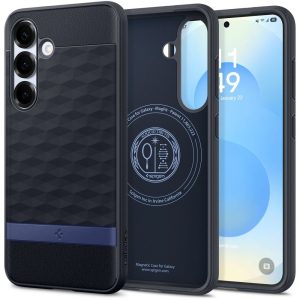 Samsung Galaxy S25 Plus SM-S936, Szilikon tok + műanyag keret, közepesen ütésálló, Magsafe töltővel kompatibilis, 3D hatszög minta, Spigen Caseology Parallax Mag, sötétkék