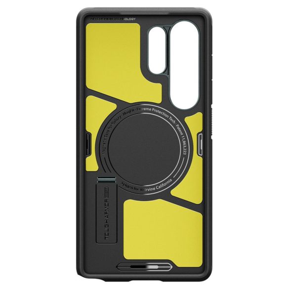 Samsung Galaxy S25 Ultra SM-S938, Szilikon tok + műanyag hátlap, Magsafe töltővel kompatibilis, kitámasztóval, Spigen Tough Armor Mag, sötétzöld