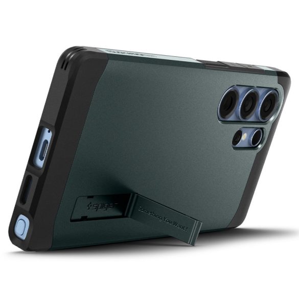 Samsung Galaxy S25 Ultra SM-S938, Szilikon tok + műanyag hátlap, Magsafe töltővel kompatibilis, kitámasztóval, Spigen Tough Armor Mag, sötétzöld