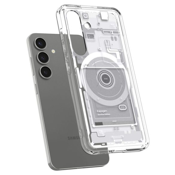 Samsung Galaxy S25 SM-S931, Műanyag hátlap védőtok + szilikon keret, Magsafe töltővel kompatibilis, Telefon belső minta, Spigen Ultra Hybrid Zero One Mag, átlátszó/fehér