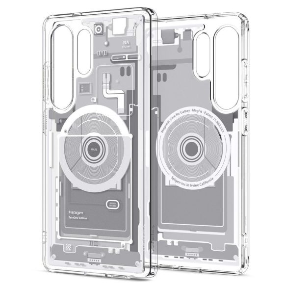 Samsung Galaxy S25 Ultra SM-S938, Műanyag hátlap védőtok + szilikon keret, Magsafe töltővel kompatibilis, Telefon belső minta, Spigen Ultra Hybrid Zero One Mag, átlátszó/fehér