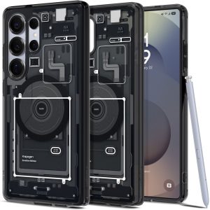 Samsung Galaxy S25 Ultra SM-S938, Műanyag hátlap védőtok + szilikon keret, Magsafe töltővel kompatibilis, Telefon belső minta, Spigen Ultra Hybrid Zero One Mag, átlátszó/füst