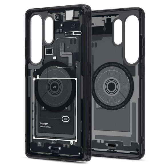 Samsung Galaxy S25 Ultra SM-S938, Műanyag hátlap védőtok + szilikon keret, Magsafe töltővel kompatibilis, Telefon belső minta, Spigen Ultra Hybrid Zero One Mag, átlátszó/füst