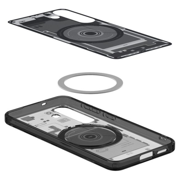 Samsung Galaxy S25 SM-S931, Műanyag hátlap védőtok + szilikon keret, Magsafe töltővel kompatibilis, Telefon belső minta, Spigen Ultra Hybrid Zero One Mag, átlátszó/füst