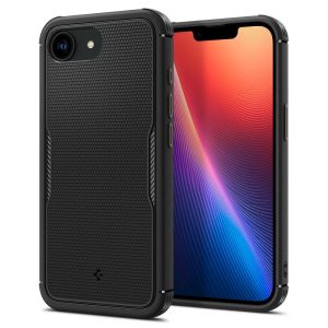 Apple iPhone 16e, Szilikon tok, Magsafe töltővel kompatibilis, pöttyös minta, Spigen Core Armor Mag, fekete