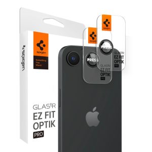 Apple iPhone 16e, Kamera lencsevédő fólia, ütésálló fólia, Tempered Glass (edzett üveg), Spigen Glastr Ez Fit Optik Pro, fekete, 2 db / csomag
