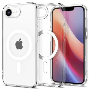 Apple iPhone 16e, Szilikon tok + műanyag keret, közepesen ütésálló, Magsafe töltővel kompatibilis, Spigen Crystal Hybrid Mag, átlátszó/fehér