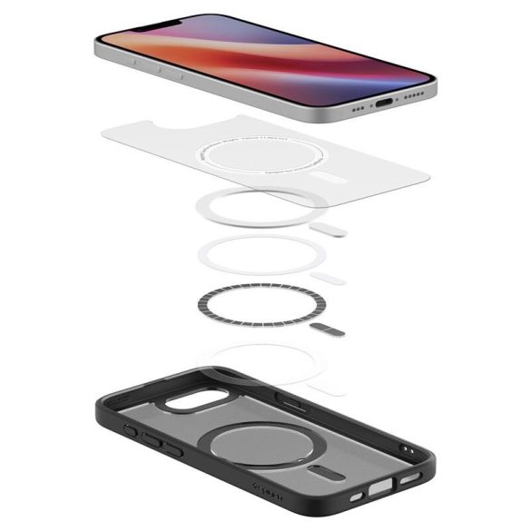 Apple iPhone 16e, Szilikon tok + műanyag keret, közepesen ütésálló, Magsafe töltővel kompatibilis, Spigen Crystal Hybrid Mag, áttetsző/fekete