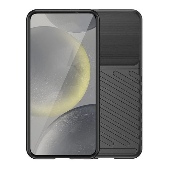 Apple iPhone 16e, Szilikon tok, közepesen ütésálló, domború csíkos minta, fekete