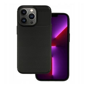 Apple iPhone 16e, Szilikon tok, közepesen ütésálló, légpárnás sarok, karbon minta, fekete