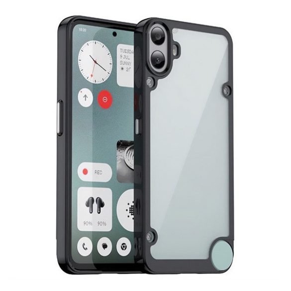 Nothing CMF Phone 1, Műanyag hátlap védőtok + szilikon keret, közepesen ütésálló, átlátszó hátlap, fekete