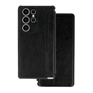 Samsung Galaxy S25 Ultra SM-S938, Oldalra nyíló tok, közepesen ütésálló, bőrhatású, fekete