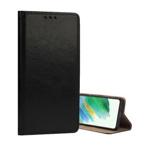 Xiaomi 15, Oldalra nyíló tok, valódi bőrtok, stand, sima felület, fekete