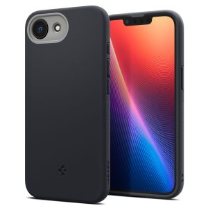 Apple iPhone 16e, Szilikon tok, közepesen ütésálló, légpárnás sarok, Magsafe töltővel kompatibilis, Spigen Caseology Nano Pop Mag, fekete