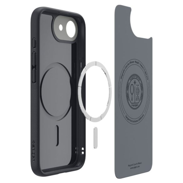 Apple iPhone 16e, Szilikon tok, közepesen ütésálló, légpárnás sarok, Magsafe töltővel kompatibilis, Spigen Caseology Nano Pop Mag, fekete