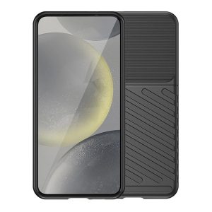 Xiaomi Redmi Note 14 4G (Global), Szilikon tok, közepesen ütésálló, domború csíkos minta, fekete