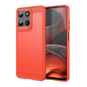 Motorola Moto G15, közepesen ütésálló, szálcsiszolt, karbon minta, piros