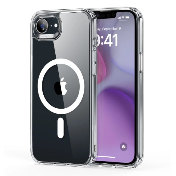 Apple iPhone 16e, Szilikon tok, közepesen ütésálló, légpárnás sarok, Magsafe kompatibilis, ESR Classic Hybrid HaloLock, átlátszó
