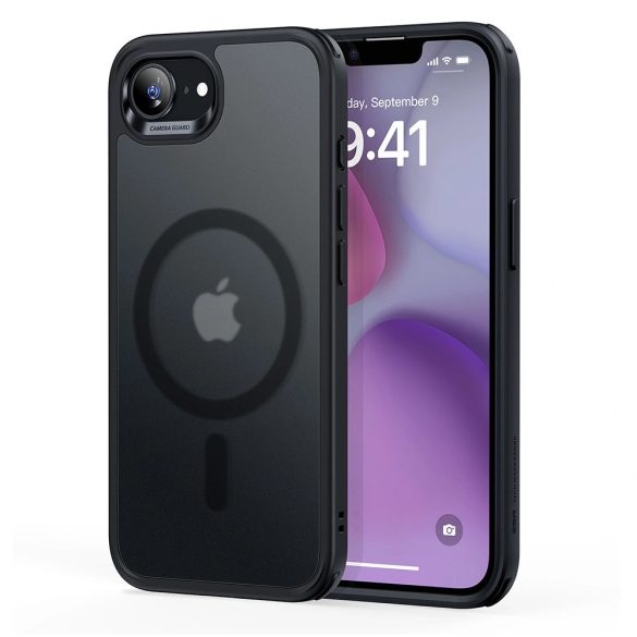 Apple iPhone 16e, Szilikon tok, közepesen ütésálló, légpárnás sarok, Magsafe kompatibilis, ESR Classic Hybrid HaloLock, áttetsző/fekete