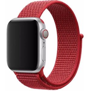 Apple Watch 4-6, SE, SE (2022) (42 / 44 mm) / Watch 7-9 (45 mm) / Watch 10 (46 mm) / Watch Ultra 1-2 (49 mm), textíl pótszíj, szilikon keret, állítható, Devia Delux Sport3, piros