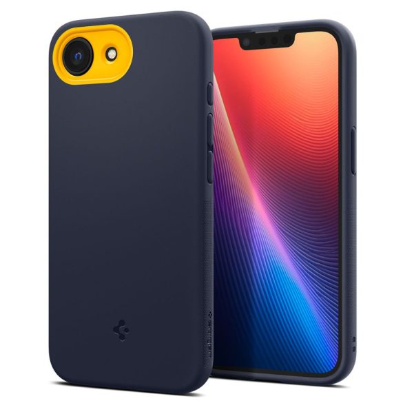 Apple iPhone 16e, Szilikon tok, közepesen ütésálló, légpárnás sarok, Magsafe töltővel kompatibilis, Spigen Caseology Nano Pop Mag, sötétkék