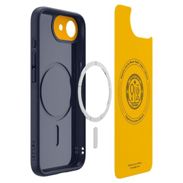Apple iPhone 16e, Szilikon tok, közepesen ütésálló, légpárnás sarok, Magsafe töltővel kompatibilis, Spigen Caseology Nano Pop Mag, sötétkék