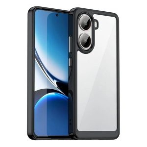 Xiaomi Poco X7 Pro, Műanyag hátlap védőtok + szilikon keret, közepesen ütésálló, átlátszó hátlap, fekete