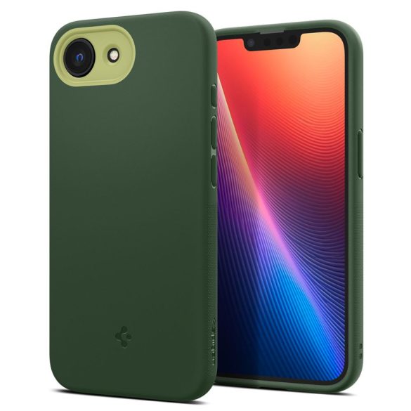Apple iPhone 16e, Szilikon tok, közepesen ütésálló, légpárnás sarok, Magsafe töltővel kompatibilis, Spigen Caseology Nano Pop Mag, sötétzöld