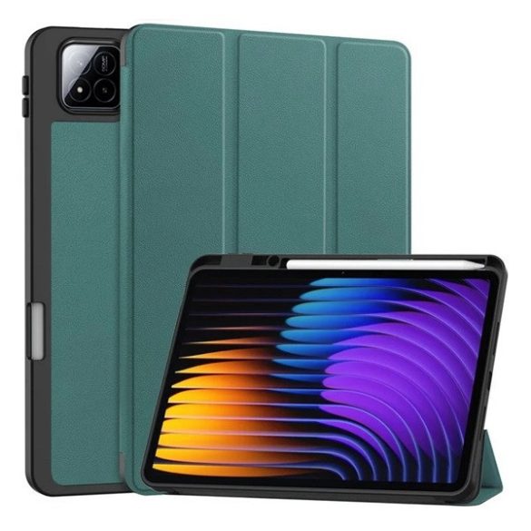 Xiaomi Pad 7 (11.2) / Pad 7 Pro (11.2), mappa tok, Trifold, érintőceruza tartó, sötétzöld