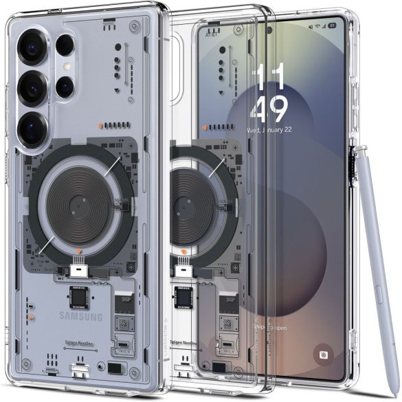 Samsung Galaxy S25 Ultra SM-S938, Műanyag hátlap védőtok + szilikon keret, Magsafe töltővel kompatibilis, Telefon belső minta, Spigen Ultra Hybrid Neo One Mag, átlátszó/fekete