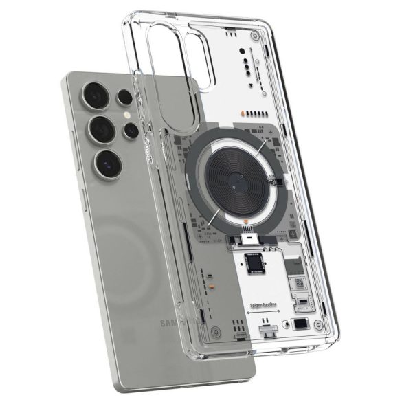 Samsung Galaxy S25 Ultra SM-S938, Műanyag hátlap védőtok + szilikon keret, Magsafe töltővel kompatibilis, Telefon belső minta, Spigen Ultra Hybrid Neo One Mag, átlátszó/fekete