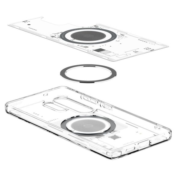 Samsung Galaxy S25 Ultra SM-S938, Műanyag hátlap védőtok + szilikon keret, Magsafe töltővel kompatibilis, Telefon belső minta, Spigen Ultra Hybrid Neo One Mag, átlátszó/fekete
