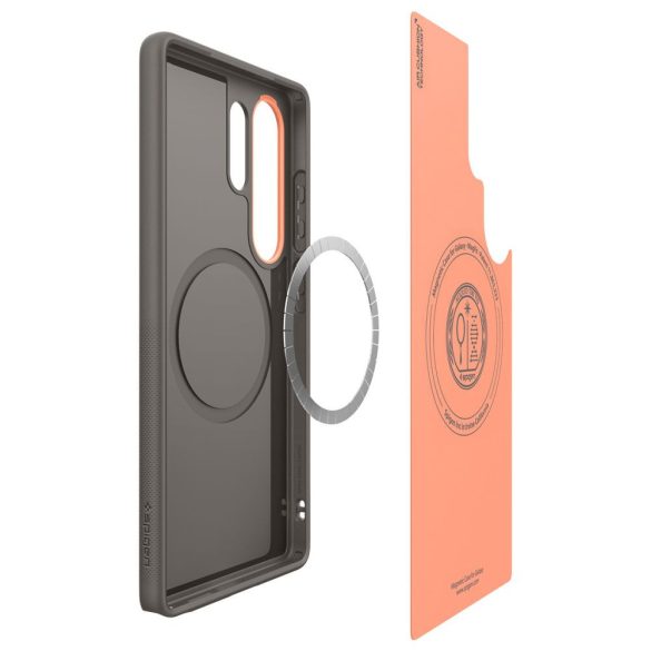 Samsung Galaxy S25 Ultra SM-S938, Szilikon tok, közepesen ütésálló, légpárnás sarok, Magsafe töltővel kompatibilis, Spigen Caseology Nano Pop Mag, szürke