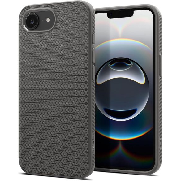Apple iPhone 16e, Szilikon tok, Spigen Liquid Air, háromszög minta, szürke
