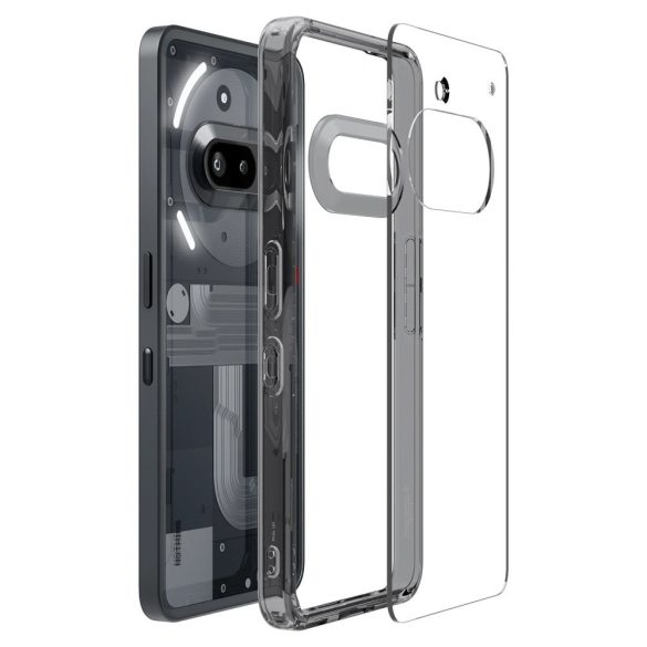 Nothing Phone 3a, Műanyag hátlap védőtok + szilikon keret, Spigen Ultra Hybrid, átlátszó/füst