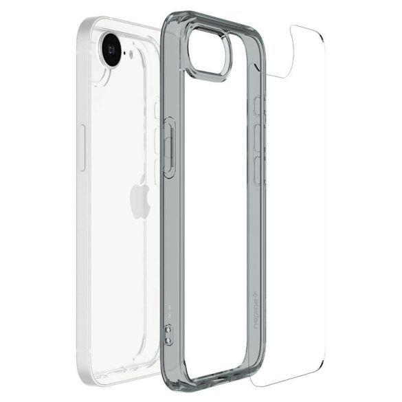 Apple iPhone 16e, Műanyag hátlap védőtok + szilikon keret, Spigen Ultra Hybrid, átlátszó/füst