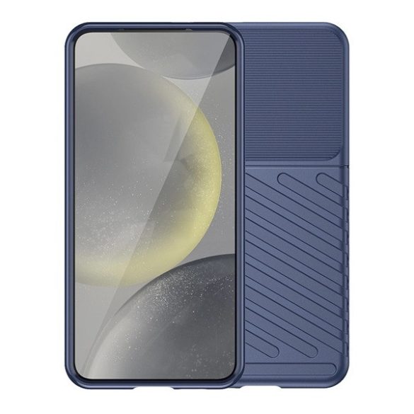 Apple iPhone 16e, Szilikon tok, közepesen ütésálló, domború csíkos minta, sötétkék