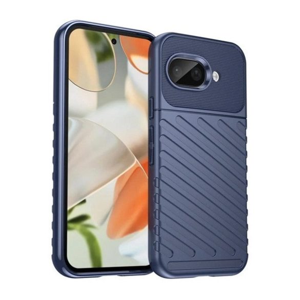 Google Pixel 9a, Szilikon tok, közepesen ütésálló, domború csíkos minta, sötétkék