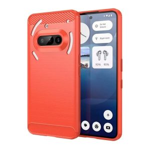 Nothing Phone 3a, közepesen ütésálló, szálcsiszolt, karbon minta, piros