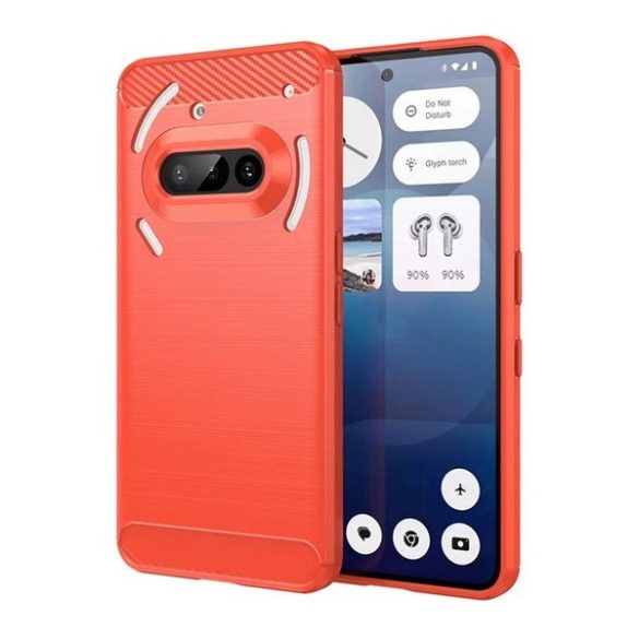 Nothing Phone 3a, közepesen ütésálló, szálcsiszolt, karbon minta, piros