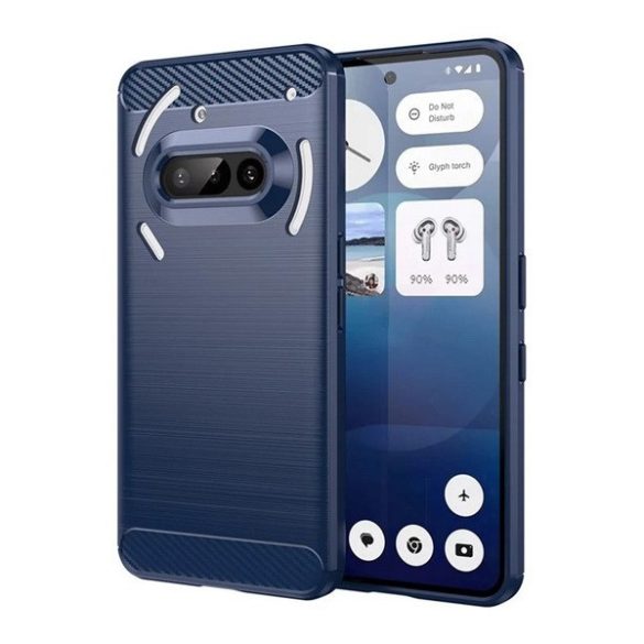 Nothing Phone 3a, közepesen ütésálló, szálcsiszolt, karbon minta, sötétkék