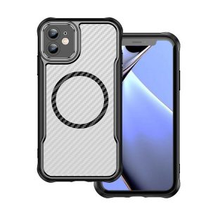 Apple iPhone 12 / 12 Pro, Szilikon tok, közepesen ütésálló, légpárnás sarok, kameravédő keret, Magsafe töltővel kompatibilis, karbon minta, fekete