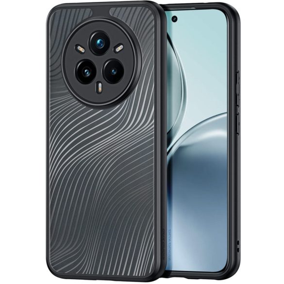 Realme 14 Pro Plus, Műanyag hátlap védőtok + szilikon keret, hullám minta, Dux Ducis Aimo, áttetsző/fekete