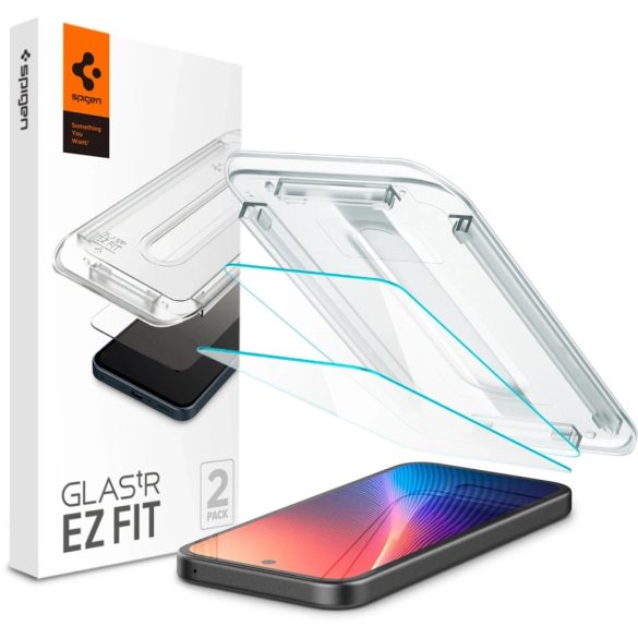 Google Pixel 9a, Kijelzővédő fólia, ütésálló fólia az íves részre nem hajlik rá!), Tempered Glass (edzett üveg), Spigen Ez Fit, Clear, 2 db / csomag