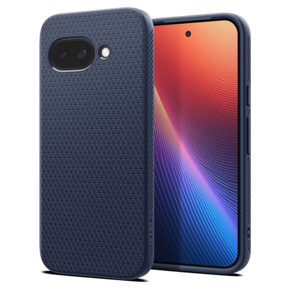 Google Pixel 9a, Szilikon tok, Spigen Liquid Air, háromszög minta, sötétkék