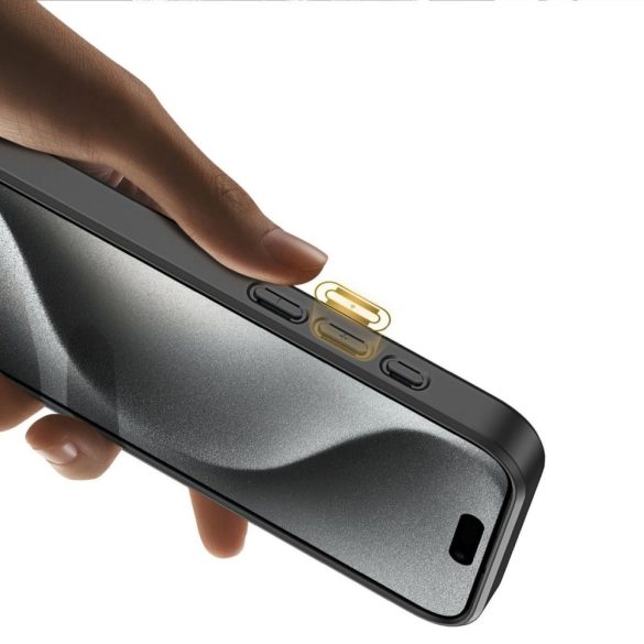 Apple iPhone 16e, Műanyag hátlap védőtok + szilikon keret, stand, bőrrel bevont hátlap, kártyatartóval, Magsafe kompatibilis, Dux Ducis Rafi II Mag, fekete