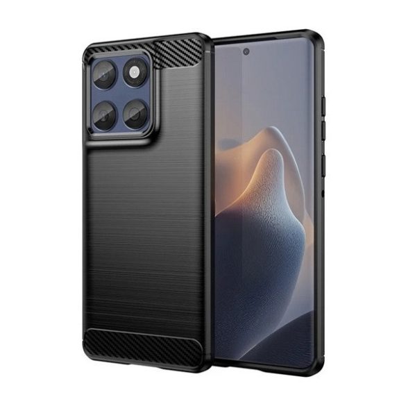 Motorola Edge 60 Fusion, Szilikon tok, közepesen ütésálló, szálcsiszolt, karbon minta, fekete