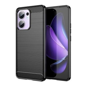 Oppo Reno13 F 4G / Reno13 F 5G, Szilikon tok, közepesen ütésálló, szálcsiszolt, karbon minta, fekete